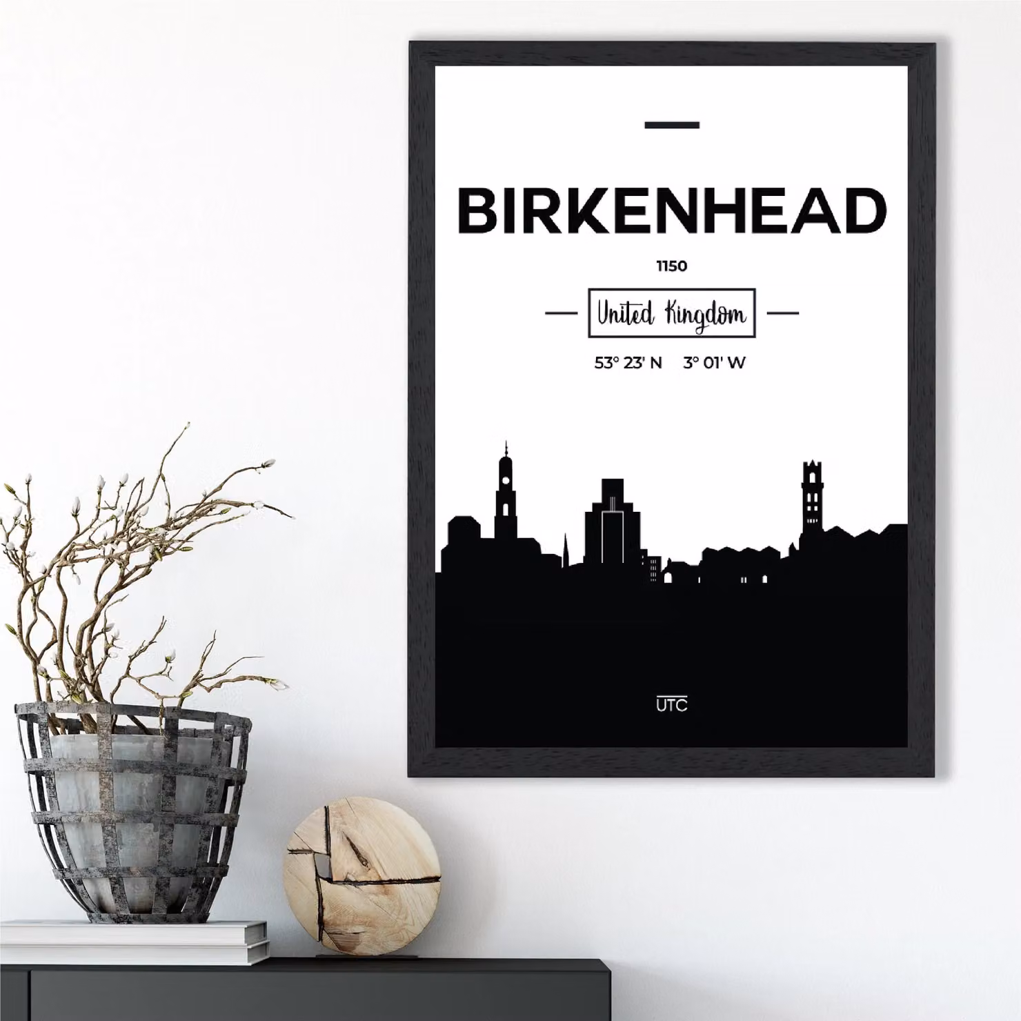 ARTZE Birkenhead Black and White City Skyline Framed Print – 2