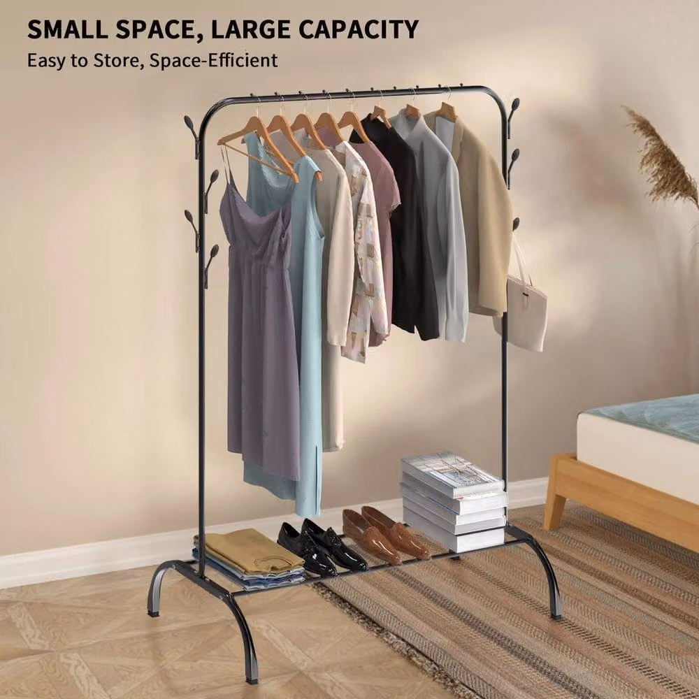 EONLION Heavy Duty Metal Double Clothes Rail Rack in Matt Black – 4