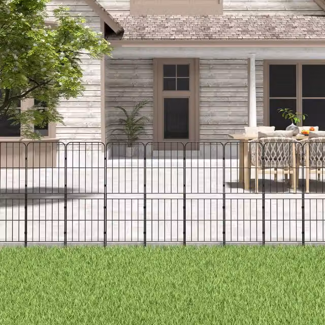 Komore 10 Pack Metal Garden Fence Panels with Flat Top, Black, W: 31 cm, H: 96 cm