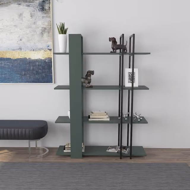 Decorotika Onno 4-Tier Modern Bookcase in Green and Black