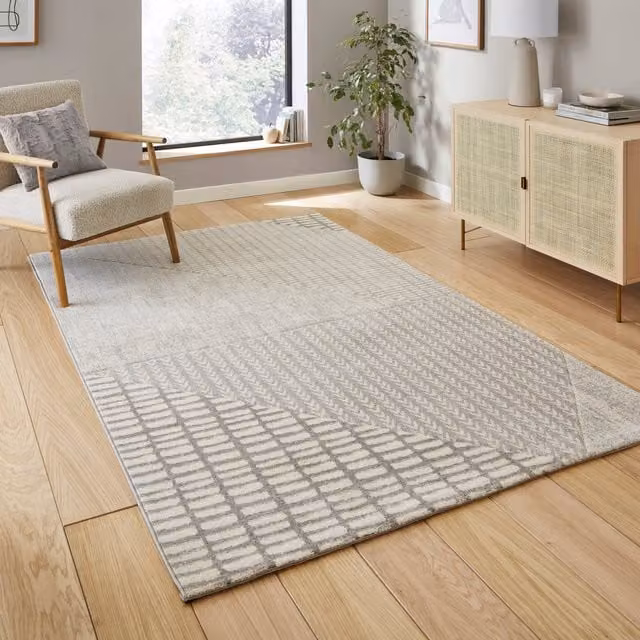 Catherine Lansfield Larsson Modern Abstract Grey Rectangular Machine Woven Rug