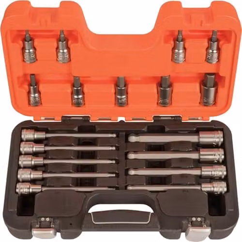 Bahco S18HEX 18 Piece Ball Hex Bit Socket Set, 1/2in Drive, Orange
