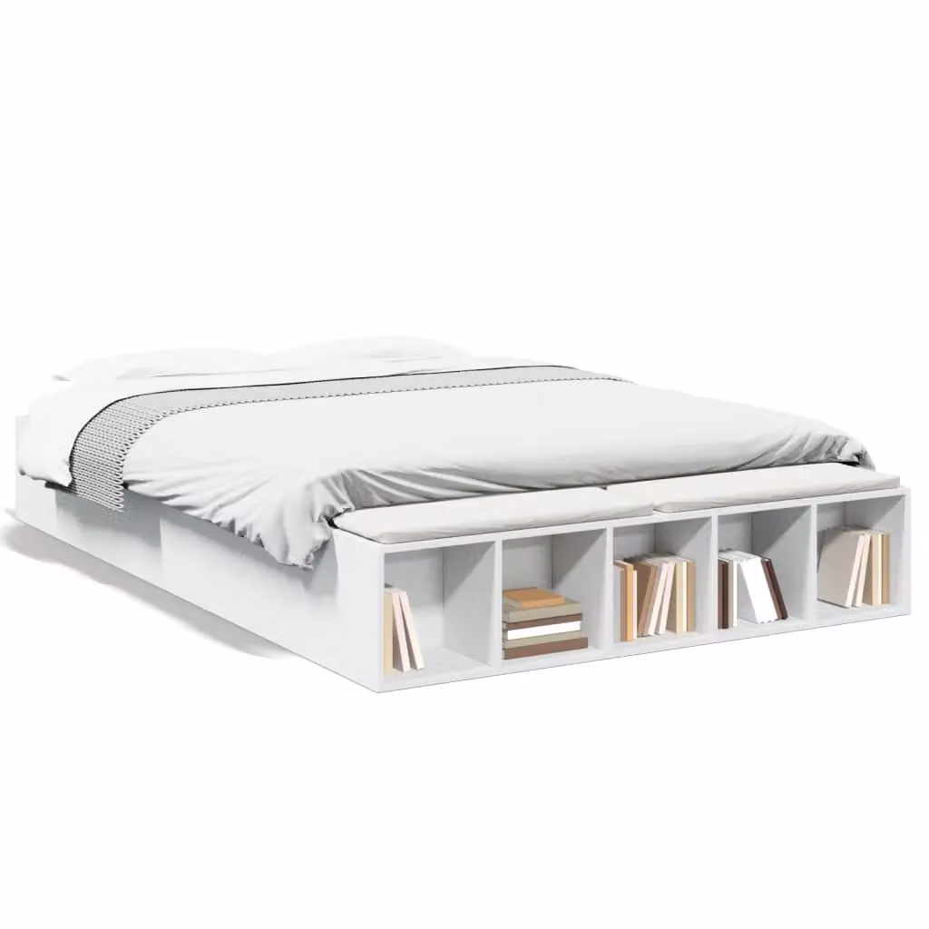 Berkfield Home Modern White Bed Frame with Side Compartments, W/D/H: 150 x 200 cm, King Size – 2