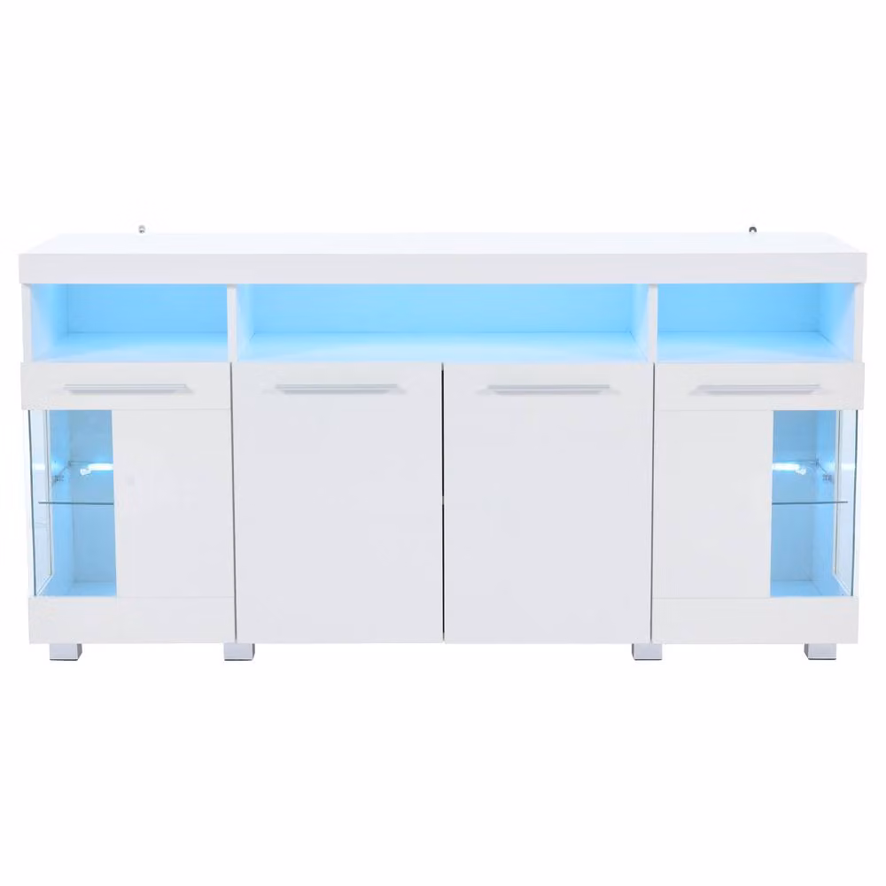 Matteo High Gloss White Sideboard with Integrated LED Lighting and Glass Shelves – 2
