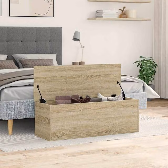 Berkfield Home Sonoma Oak Storage Box in Tan, W/D/H: 102 x 35 x 35 cm