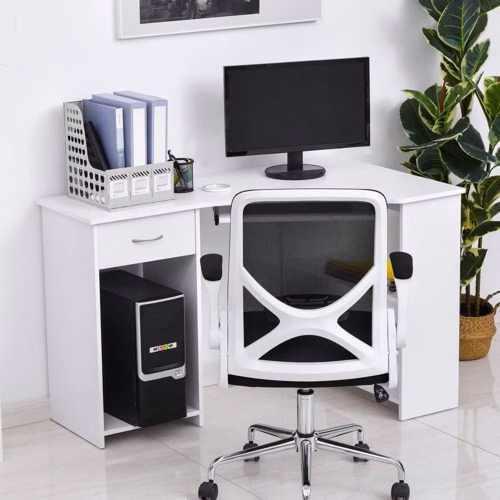 Wyld Haus Bavise White L Shaped Corner Desk with Keyboard Tray and Storage, W: 120 cm – 7