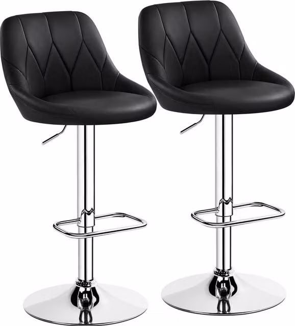 Yaheetech Set of 2 Black Faux Leather Swivel Bar Stools with Adjustable Height
