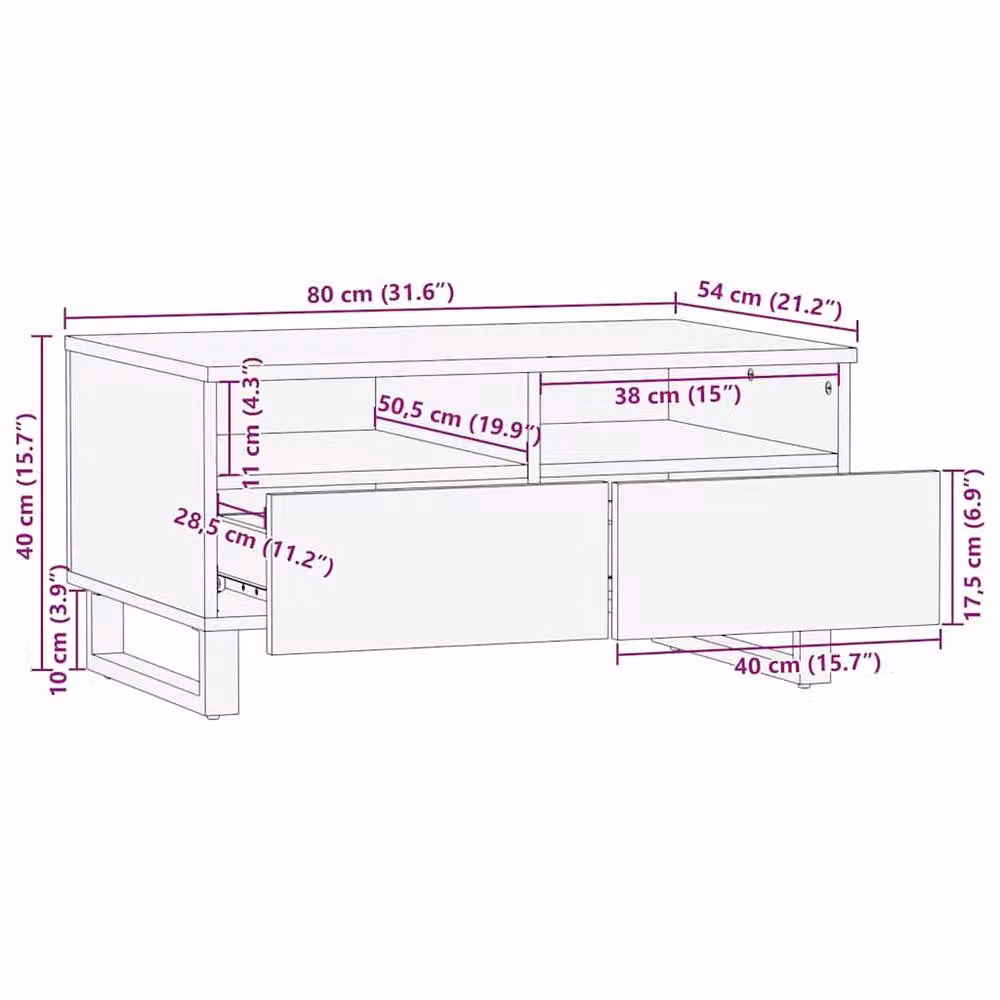 Berkfield Home Modern Rectangular Coffee Table in Brown Solid Mango Wood, W/D/H: 80 x 54 x 40 cm – 4