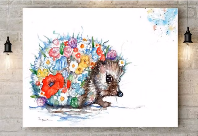 Be Coventry Floral Hedgehog Canvas Wall Art, Multicolour, W: 60.96 cm, H: 40.64 cm