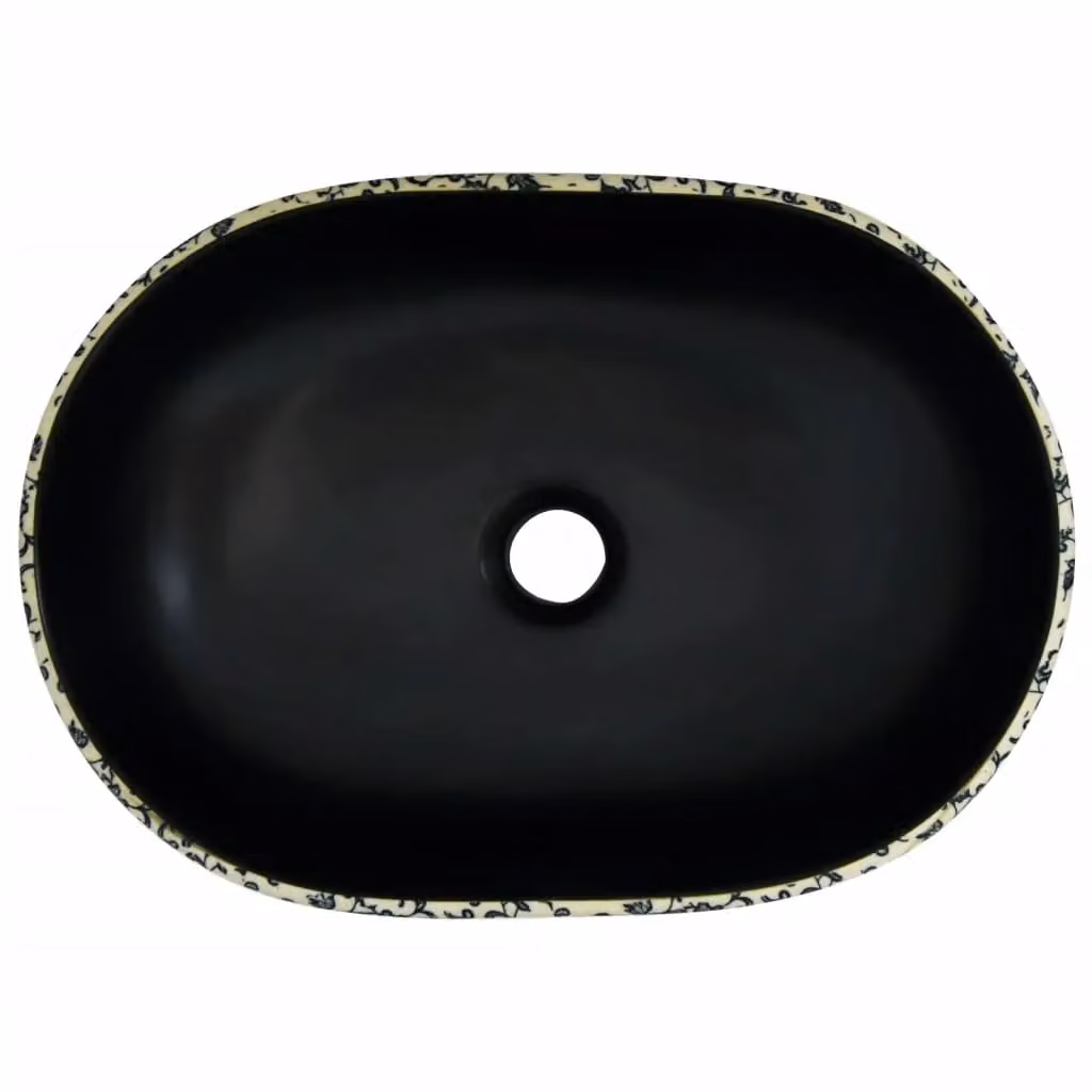 Berkfield Home Oval Ceramic Countertop Basin in Black and Blue, W: 47 cm, D: 33 cm, H: 13 cm – 3