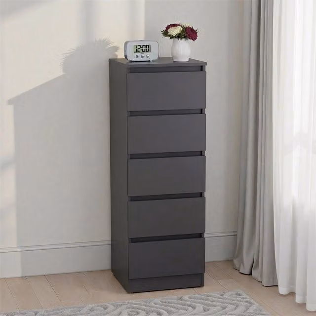 Seconique Malvern 5 Drawer Narrow Chest in Grey