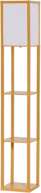 Furnold Modern Dimmable Floor Lamp with 3 Shelves in Brown and White Wood