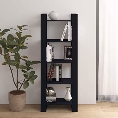 vidaXL Black Solid Wood Book Cabinet and Room Divider with Rustic Look, W/D/H: 60 x 35 x 160 cm – 2