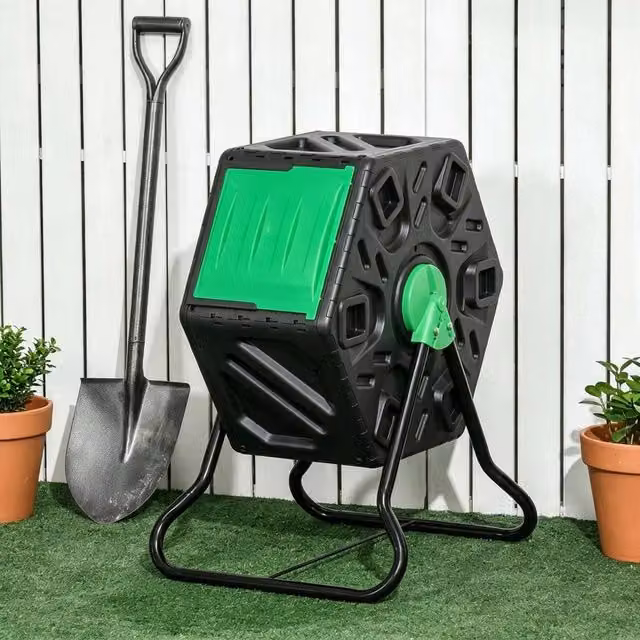 STILVORA 65L Rotating Compost Bin in Black with 24 Ventilation Holes
