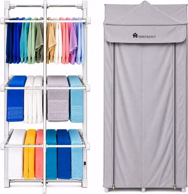 Homefront Electric Heated Clothes Airer Dryer, 3 Tier Foldable Metal Indoor Drying Rack in White – 1