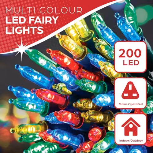 The Christmas Workshop 200 LED Multicoloured Static Fairy Lights, 22.9m Length, for Indoor and Outdoor Use – 4