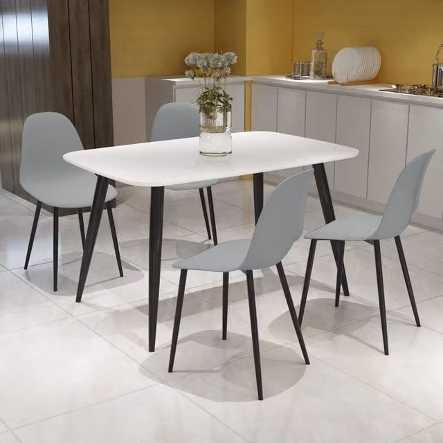 Core Products Ltd Aspen Rectangular White Dining Table and 4 Light Grey Curve Plastic Chairs Set, W: 120 cm, D: 80 cm, H: 75 cm