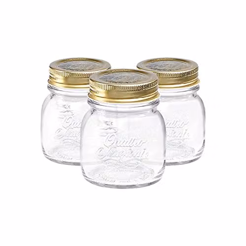 Bormioli Rocco Quattro Stagioni Glass Storage Jars with Screw Top Lids, 150ml, Pack of 3, Transparent – 1