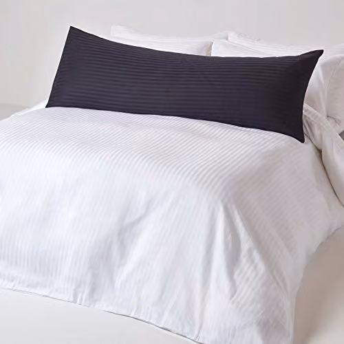 Homescapes Black Egyptian Cotton Body Pillowcase with Satin Stripe, 330 Thread Count – 2