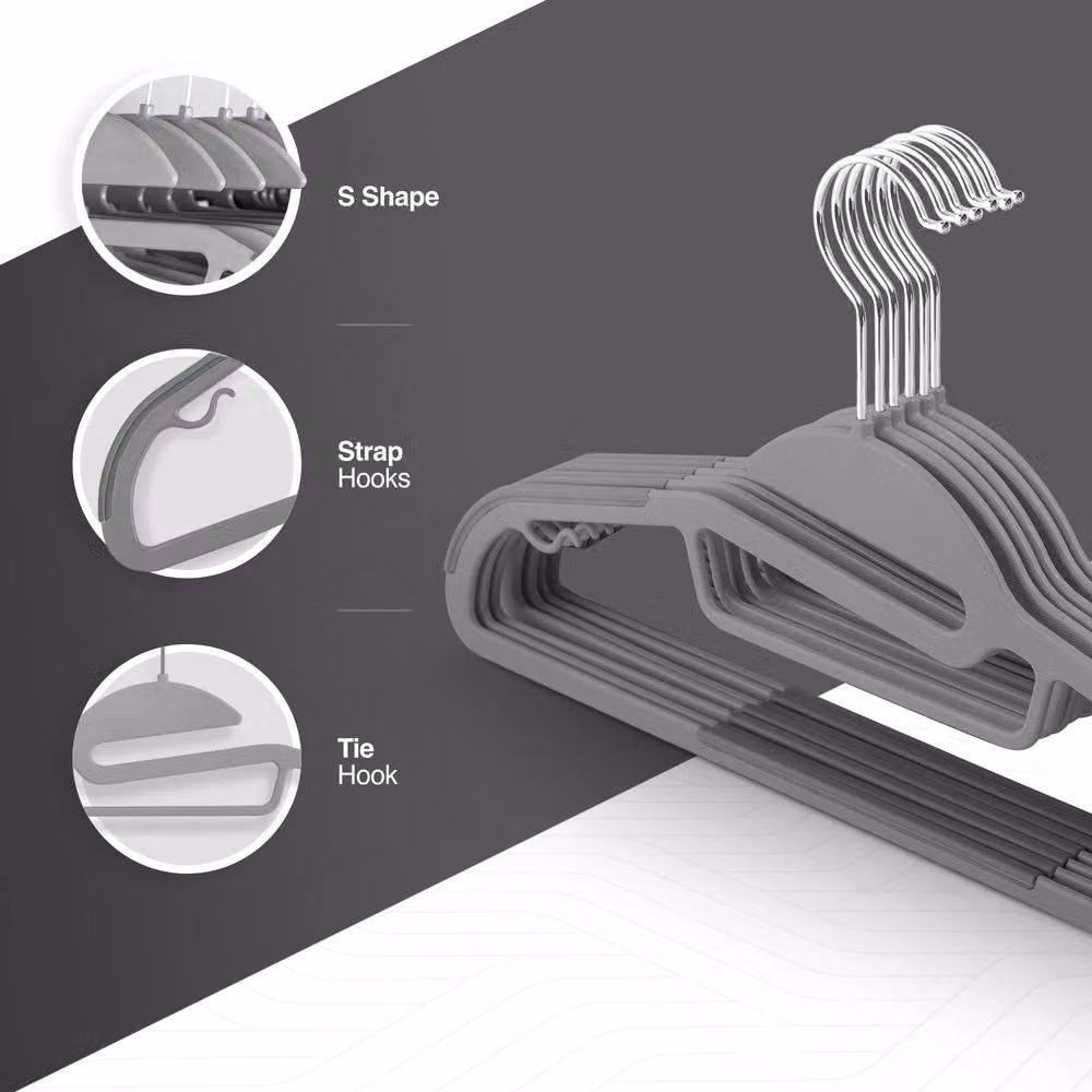 Keplin 50 Pack Non-Slip Space Saving Hangers with Swivel Hook in Grey – 4