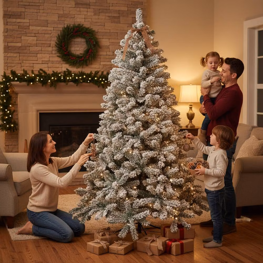 Shatchi Snow Flocked Yukon Pine Green and White Artificial Christmas Tree, Height: 152.4 cm – 7