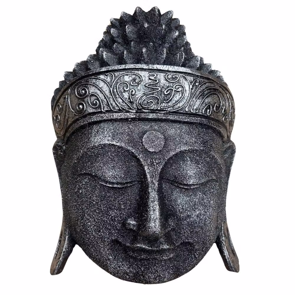 Serenityy Silver Buddha Head Wood Decoration, Height: 25 cm, Width: 24 cm – 2