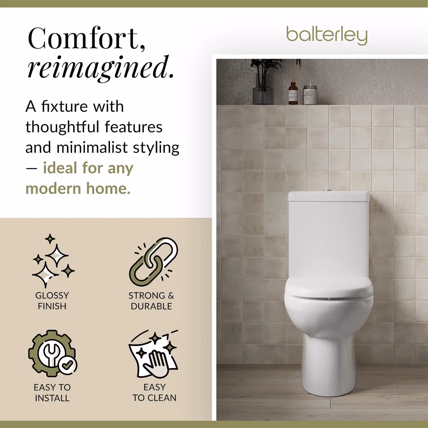 Balterley Compact Ceramic Toilet Pan and Cistern in White, W/D/H: 80.5 x 36 x 62.5 cm – 2