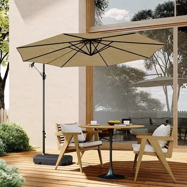 Livingandhome Cantilever Garden Parasol with Water or Sand Filled Base in Beige and Brown