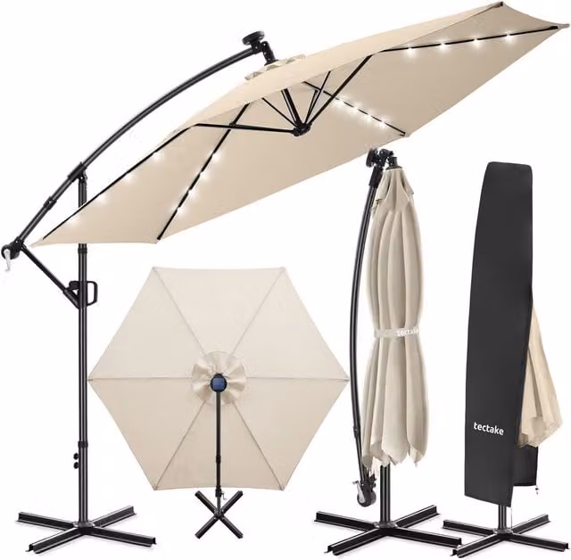 tectake Artemis Cantilever Parasol with UPF 50+ Polyester Canopy and Steel Frame in White or Beige