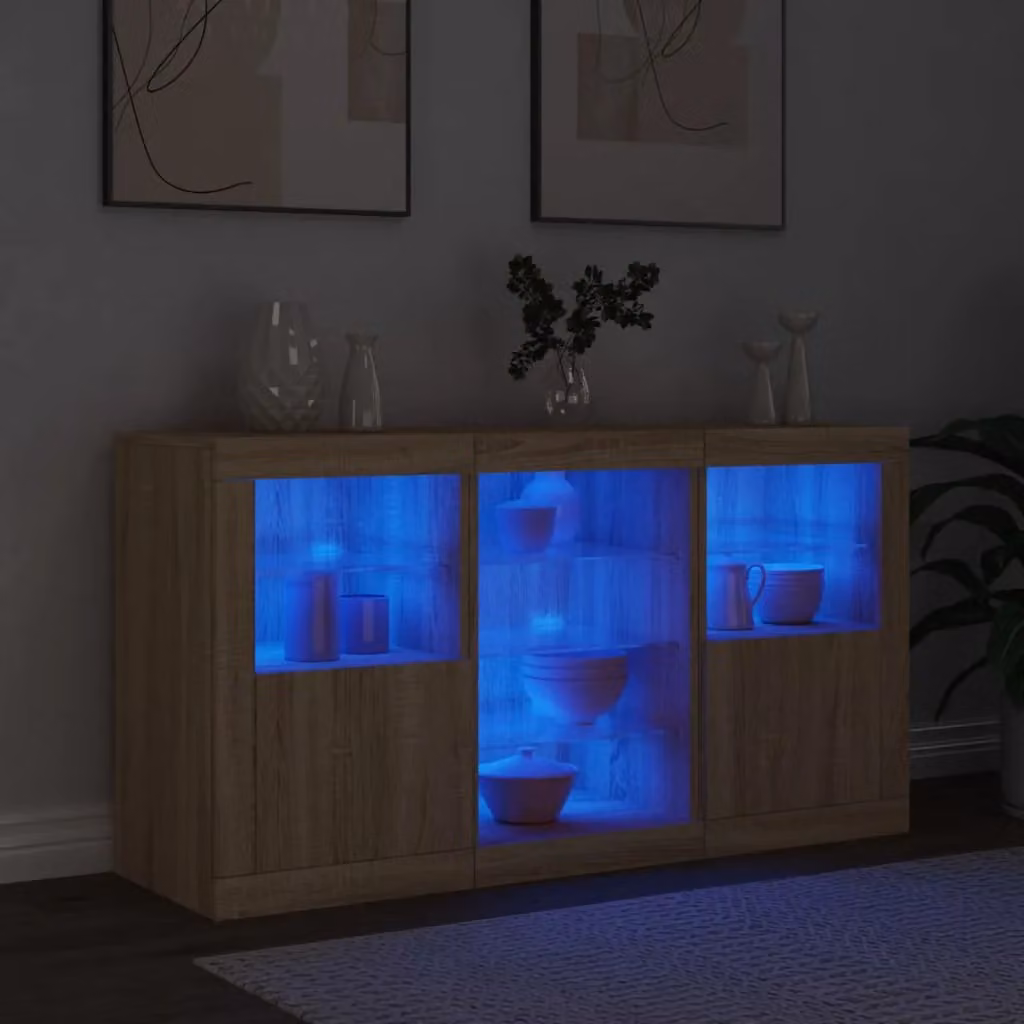 Berkfield Home Modern Sonoma Oak Sideboard with Integrated LED Lights in Brown, W/D/H: 123 x 37 x 67 cm – 2