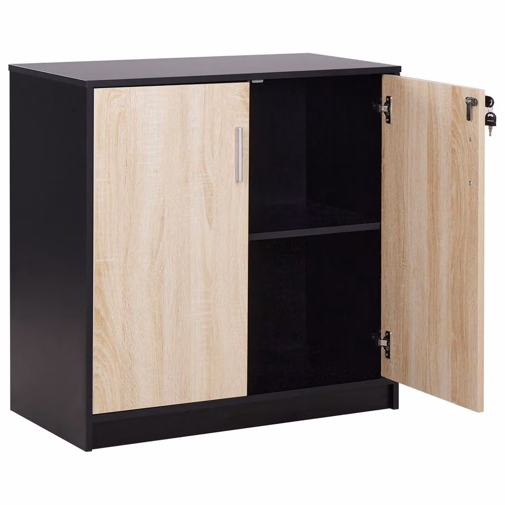 Wyld and Coco Modern Lockable Two Door Freestanding Storage Cabinet in Brown and Black – 4