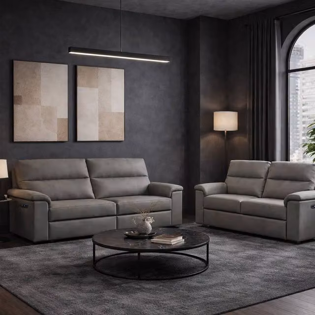 Aspire Marlowe Real Leather 3+2 Power Recliner Sofa Set with USB Charging in Grey – 2