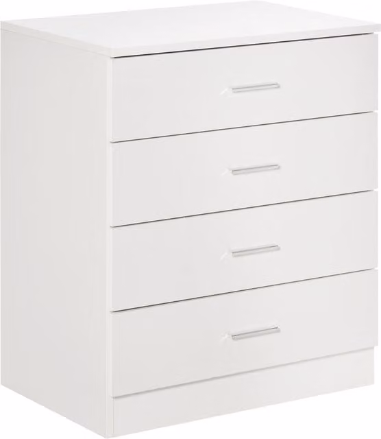 HOMCOM Vertical Storage Cabinet with 4 Drawers and Metal Rails in White and Silver