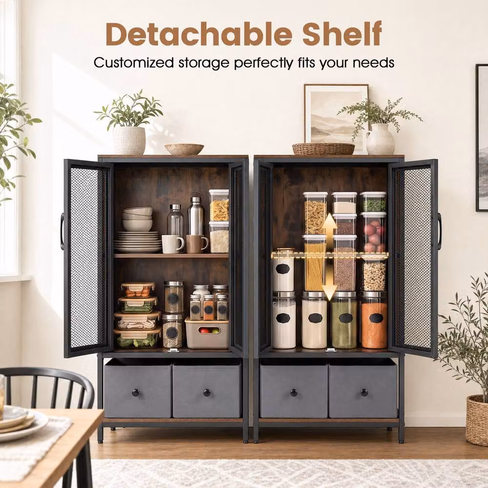 Gymax Industrial Coffee Bar Cabinet and Buffet Sideboard in Brown – 7