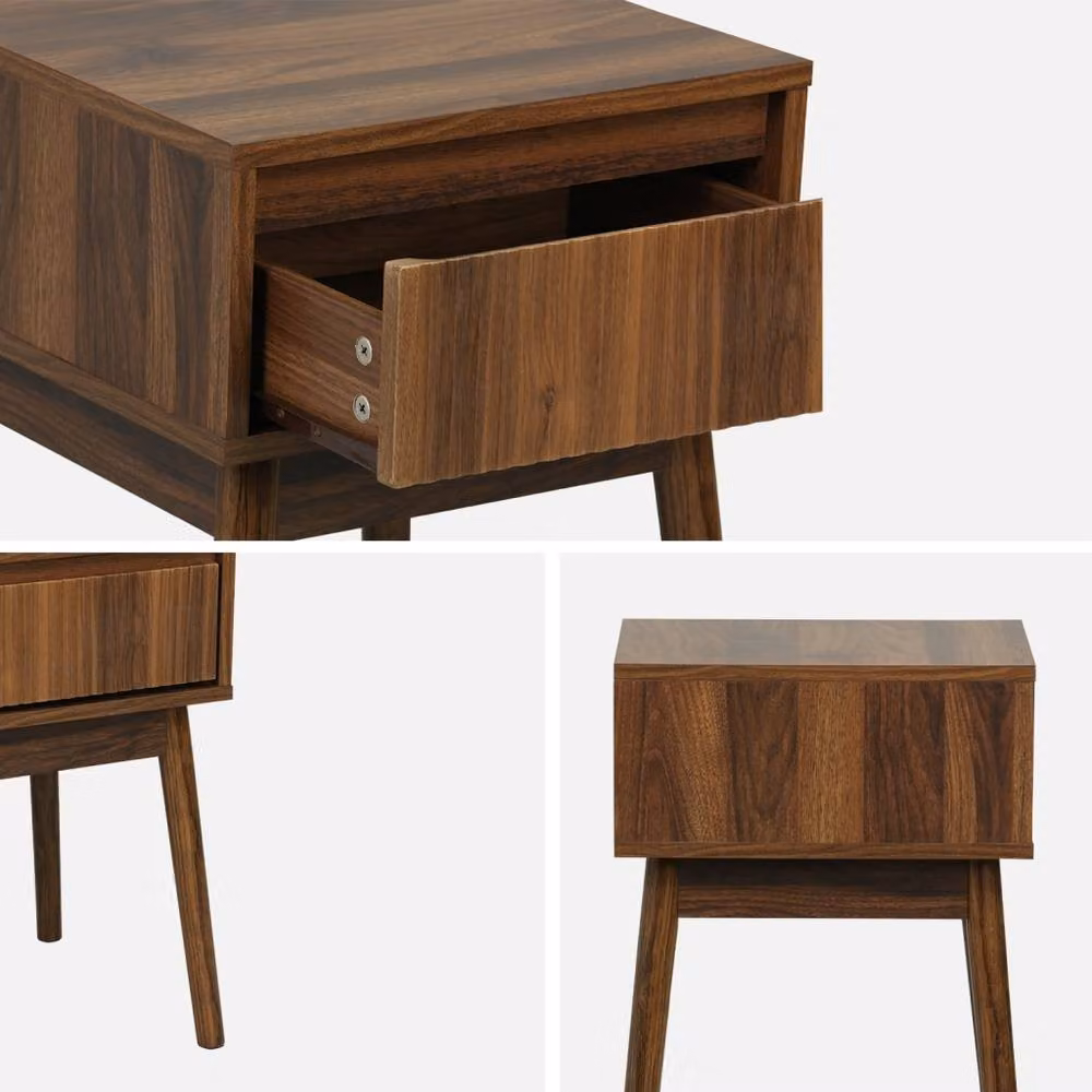 sweeek Wood Decor 1 Drawer Bedside Table Set of 2 in Brown, W/D/H: 39 x 39 x 55.4 cm – 2