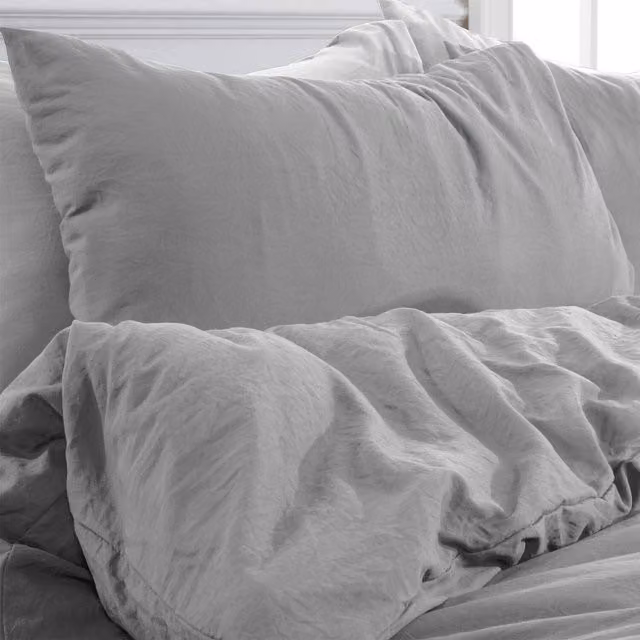 Brentfords Silver Washed Linen Look Microfibre Duvet Cover Set with Pillowcases, W/D/H: 200 x 200 cm