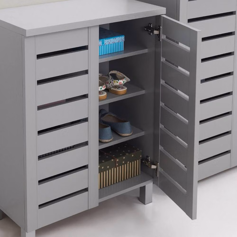 Timber Art Design 4 Tier Shoe Storage Cabinet with 2 Hinged Doors in Light Grey – 2