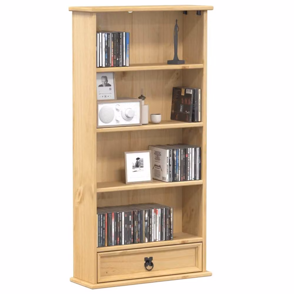 Berkfield Home Corona CD Cabinet in Brown Solid Wood Pine, W: 52 cm, D: 17.5 cm, H: 103 cm – 2