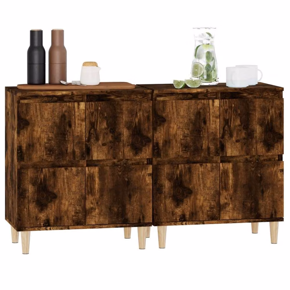 Berkfield Home Set of 2 Smoked Oak Sideboards in Brown, W/D/H: 60 x 35 x 70 cm – 3