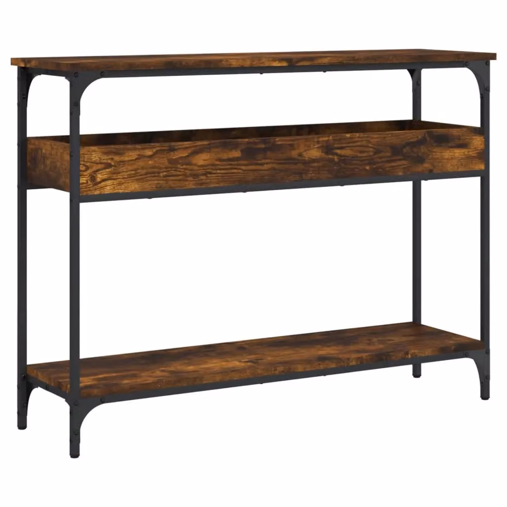 Berkfield Home Smoked Oak Console Table with Shelf, Brown, W/D/H: 100 x 29 x 75 cm – 2