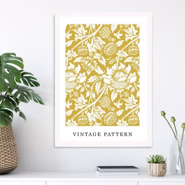 ARTZE William Morris Yellow Floral Botanical Art Print with White Frame, A3