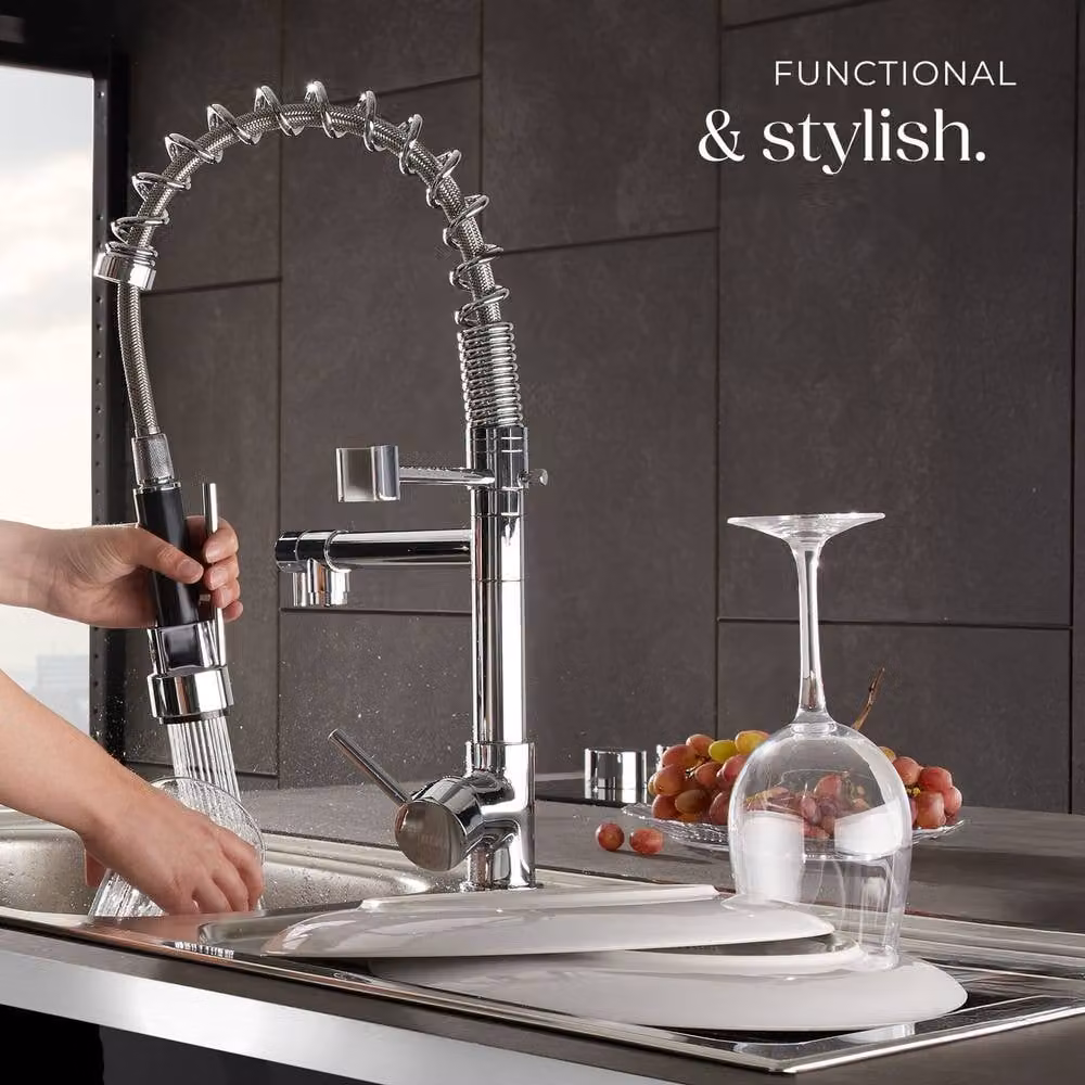 tectake Single Lever Kitchen Tap in Grey and Silver with Pull Out Swivel Spout – 3