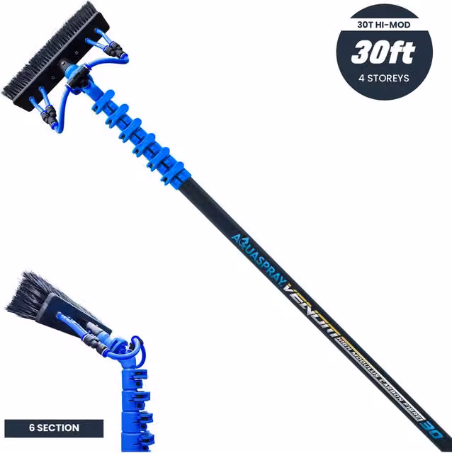 Aquaspray Venom 30T High-Mod Carbon Fibre Waterfed Window Cleaning Pole with Telescopic Handle, Blue