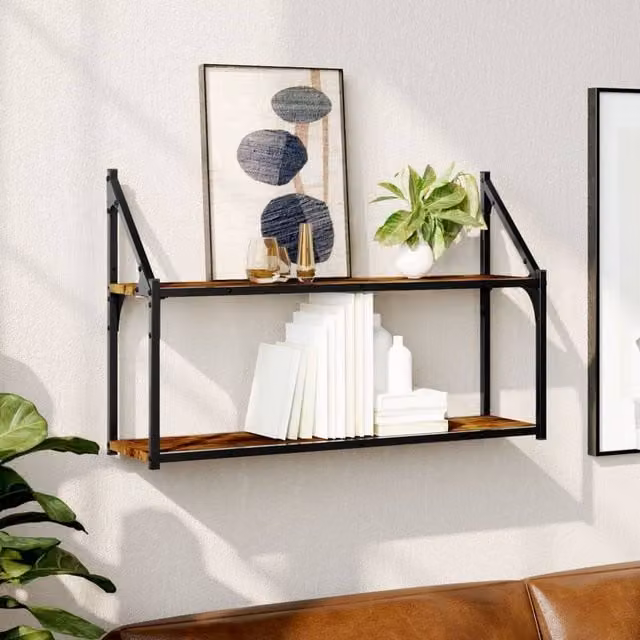Berkfield Home 2-Tier Wall Mounted Shelf in Smoked Oak Brown, W/D/H: 80 x 21 x 51 cm – 1