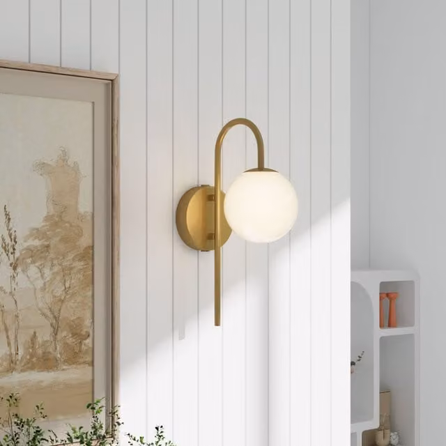 Living Star G9 Design Wall Light with Gold and White Glass Sphere Shade