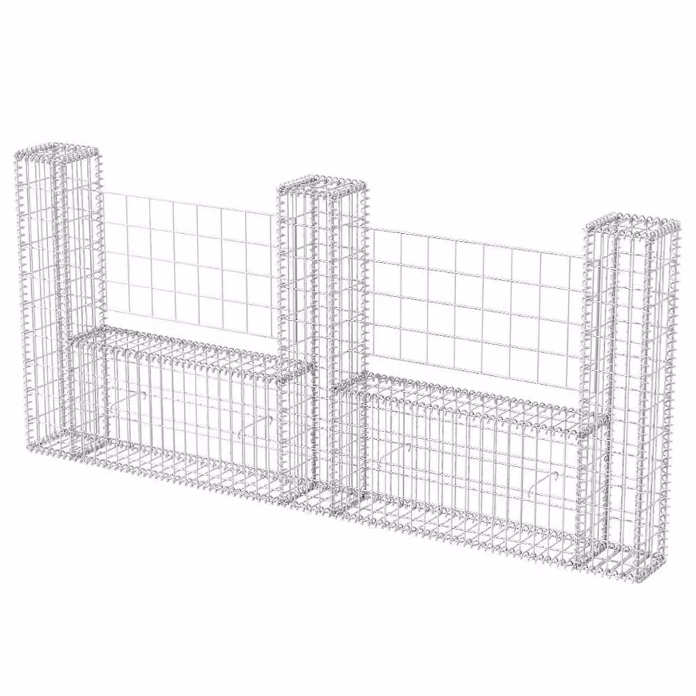 Berkfield Home U-Shape Galvanised Steel Gabion Basket in Silver, W: 240 cm, D: 20 cm, H: 100 cm – 2