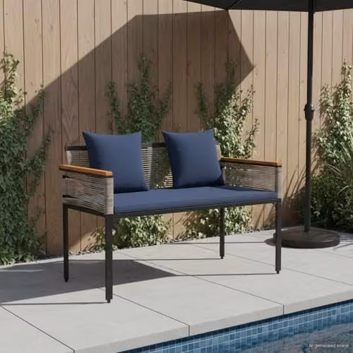 vidaXL 2-Seater Poly Rattan Outdoor Bench in Grey and Blue, W/D/H: 117 x 54 x 74.5 cm – 2