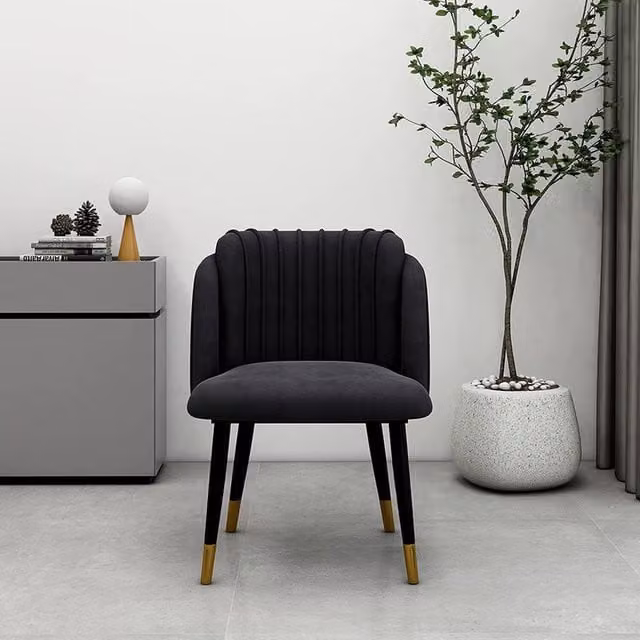 Life Interiors Milano Velvet Dining Chairs Set of 2 in Black with Gold End Caps