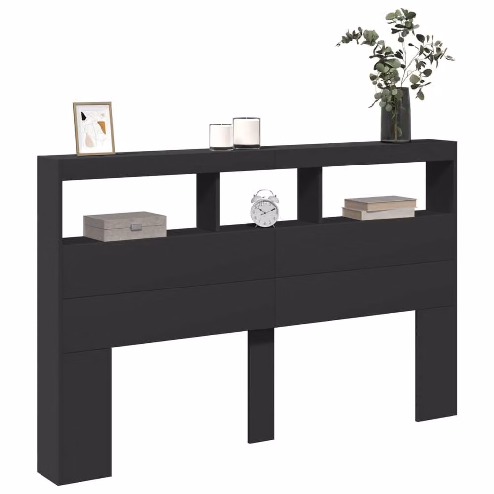 Berkfield Home Modern Black Headboard Cabinet with LED Lighting and USB Charging Port, W/D/H: 160 x 17 x 102 cm – 5
