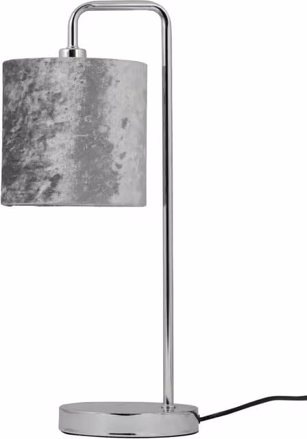 First Choice Lighting Chrome Arched Table Lamp with Grey Fabric Shade – 1